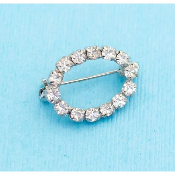 Vintage Silver Diamonds Oval Brooch N18 - Picture 1 of 2